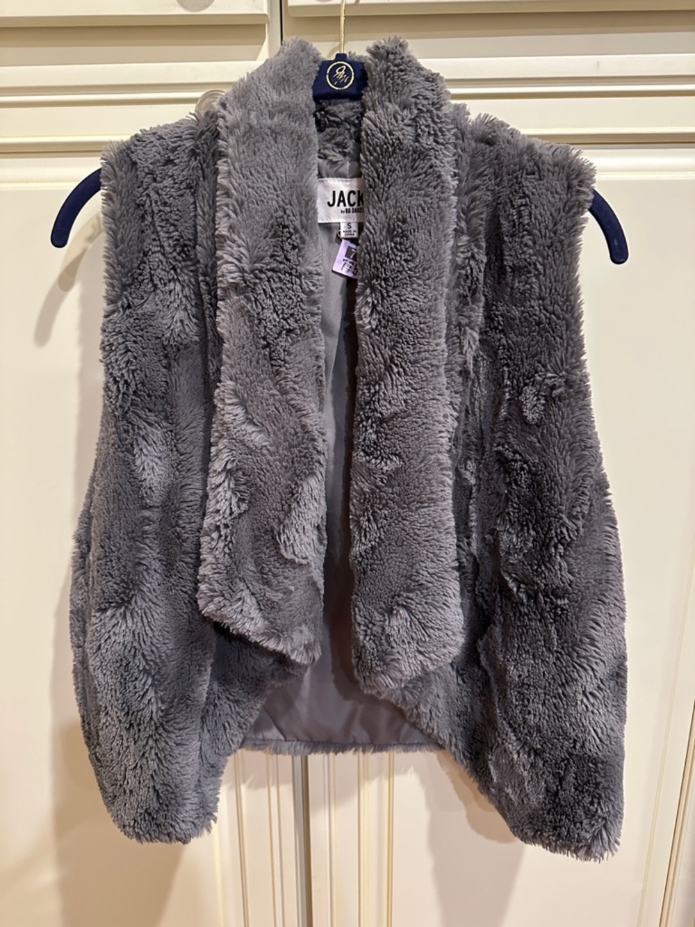 Jack by BB Dakota Charcoal Plush Faux Fur Open Vest